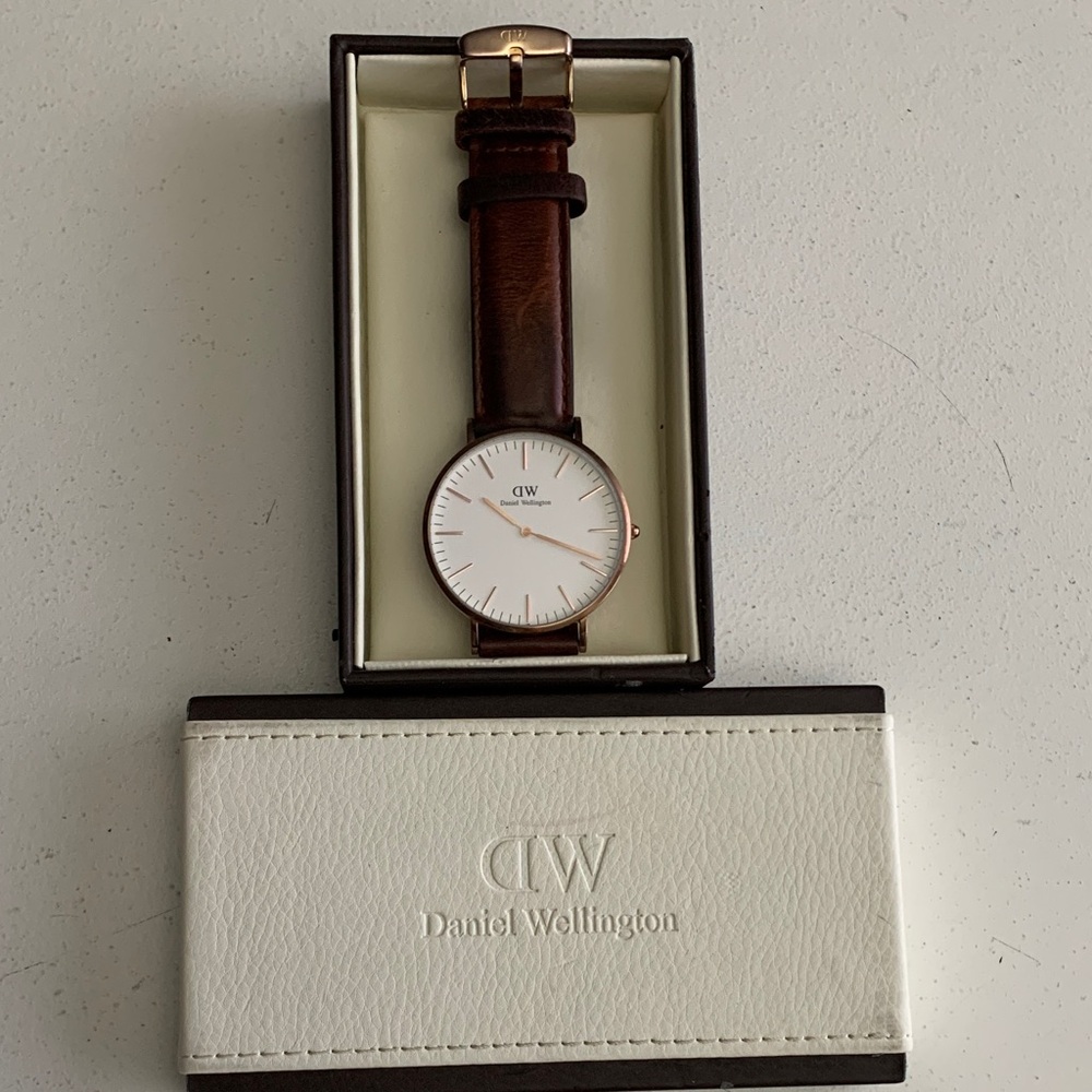 Daniel Wellington Classic White Dial Watch with Brown Leather Strap Rose Gold - Picture 2 of 11